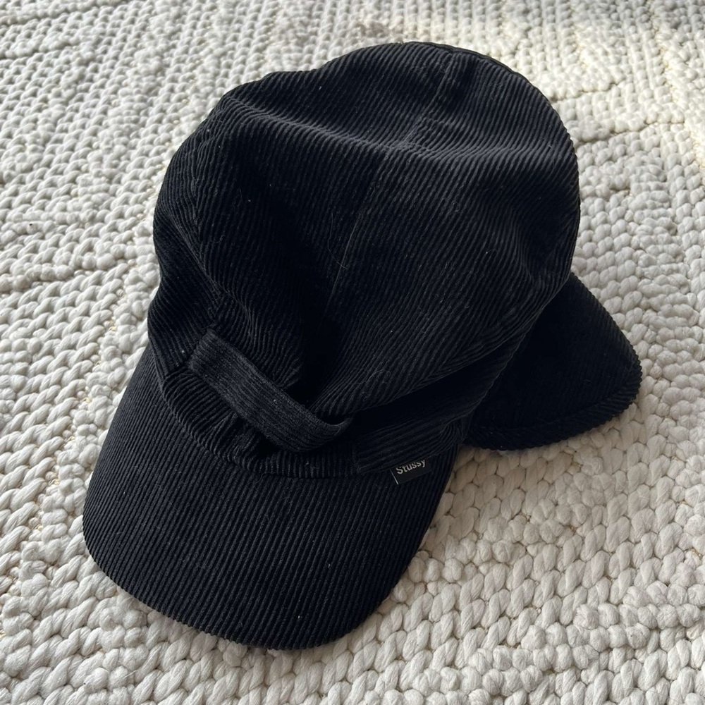 Stussy 90's True Vintage Corduroy Black Cap/Hat Fur lined
